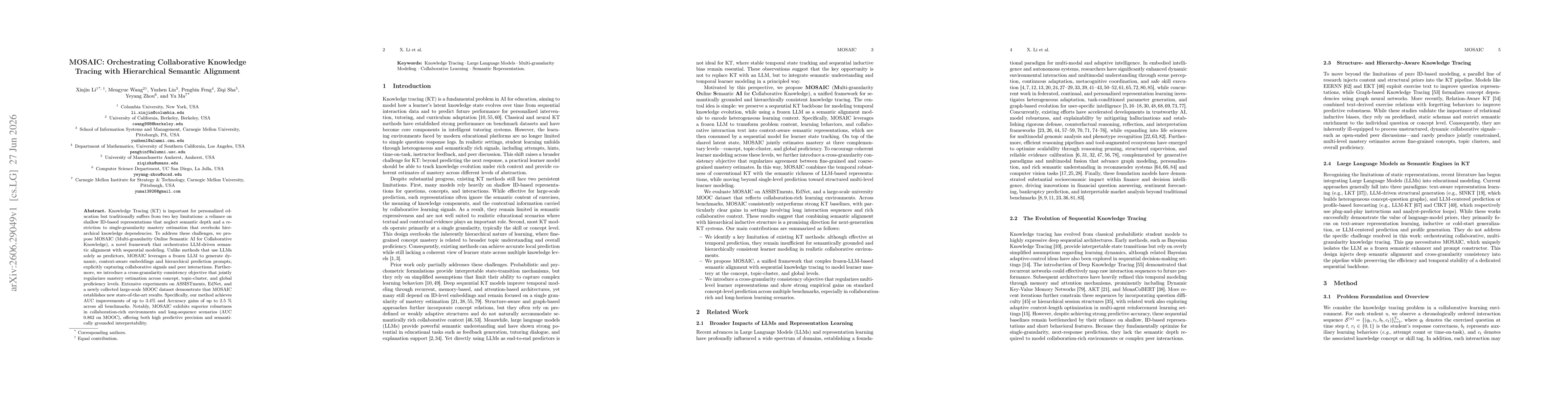 Thumbnail for MOSAIC: Orchestrating Collaborative Knowledge Tracing with Hierarchical Semantic Alignment