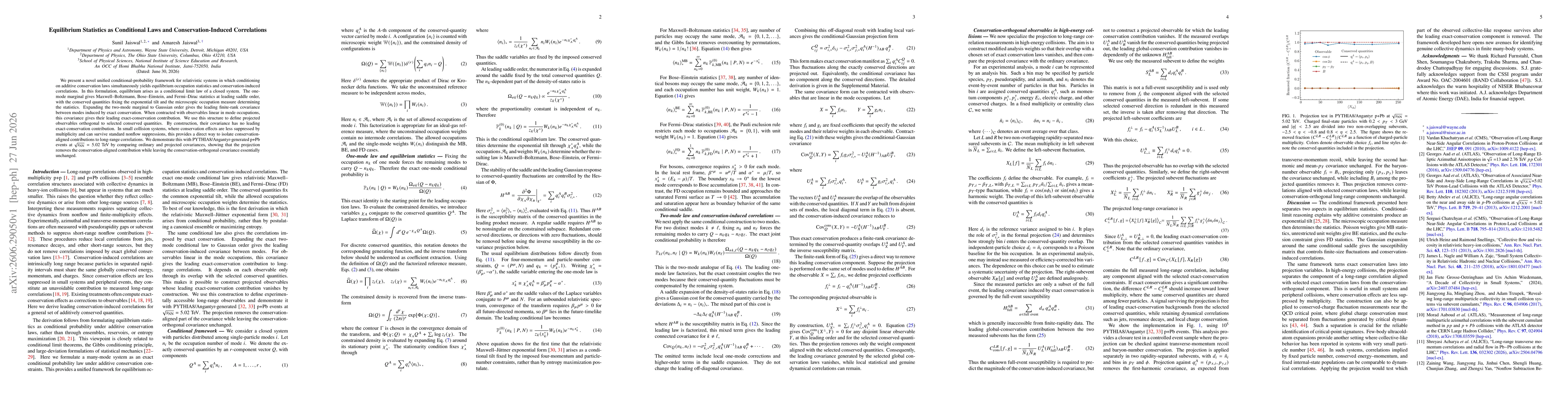 Thumbnail for Equilibrium Statistics as Conditional Laws and Conservation-Induced Correlations