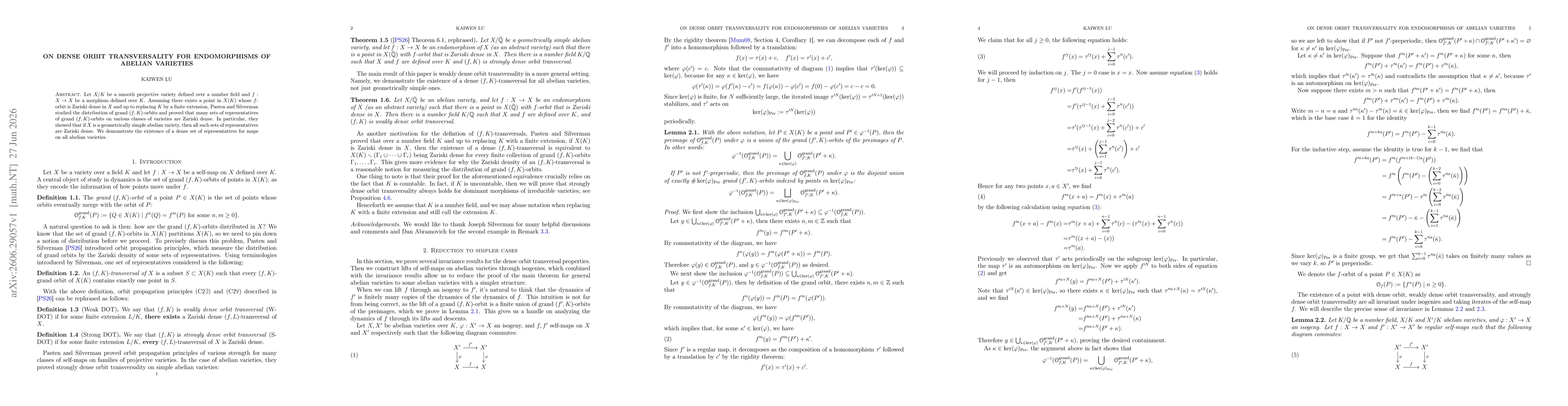 Thumbnail for On Dense Orbit Transversality for Endomorphisms of Abelian Varieties