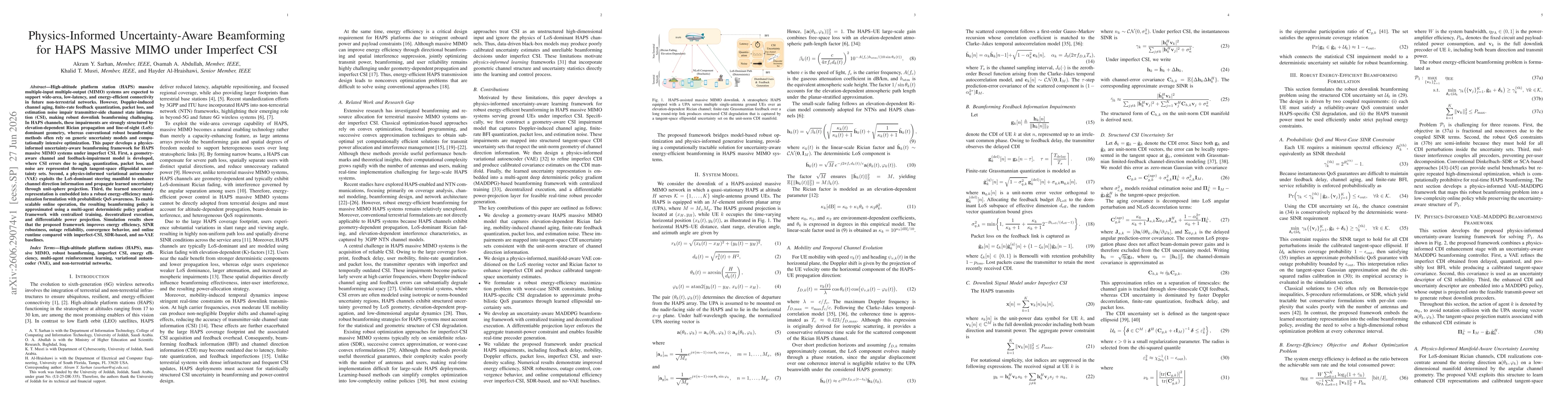 Thumbnail for Physics-Informed Uncertainty-Aware Beamforming for HAPS Massive MIMO under Imperfect CSI