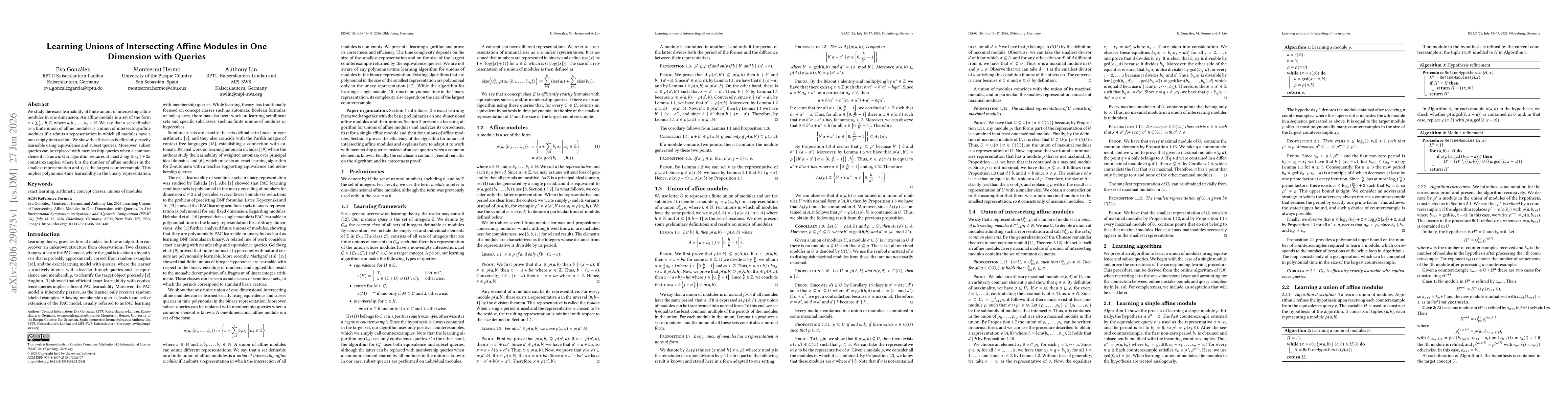Thumbnail for Learning Unions of Intersecting Affine Modules in One Dimension with Queries