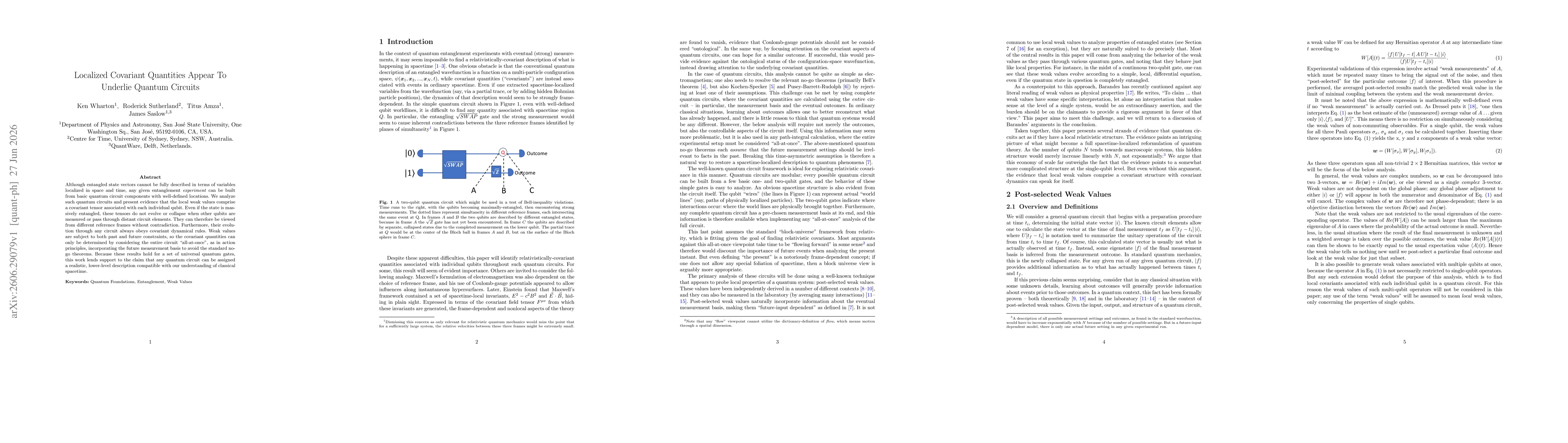 Thumbnail for Localized Covariant Quantities Appear To Underlie Quantum Circuits