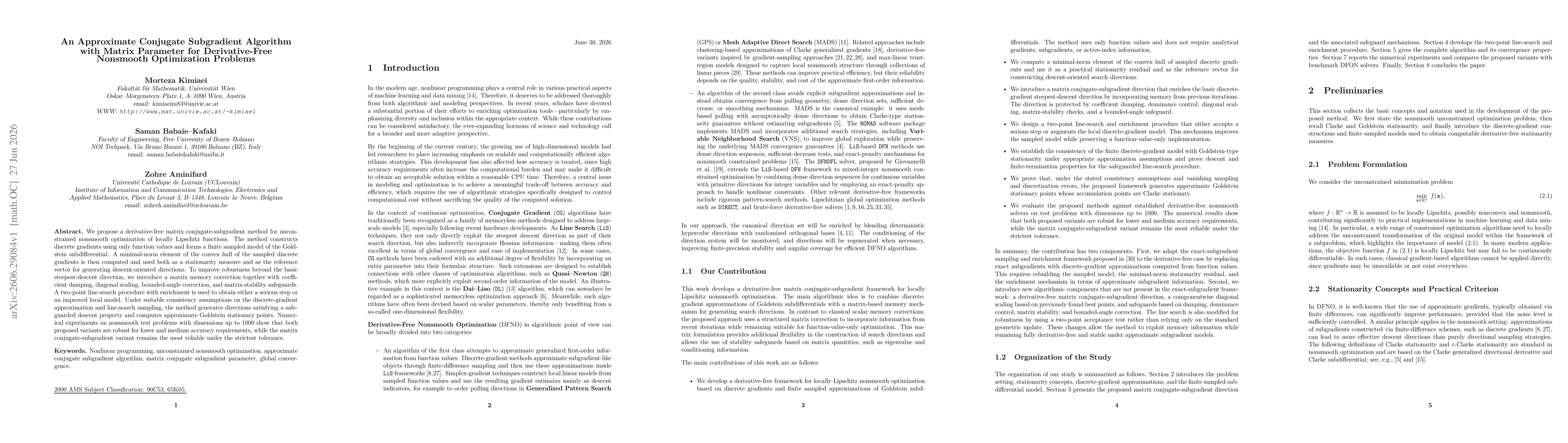 Thumbnail for An Approximate Conjugate Subgradient Algorithm with Matrix Parameter for Derivative-Free Nonsmooth Optimization Problems