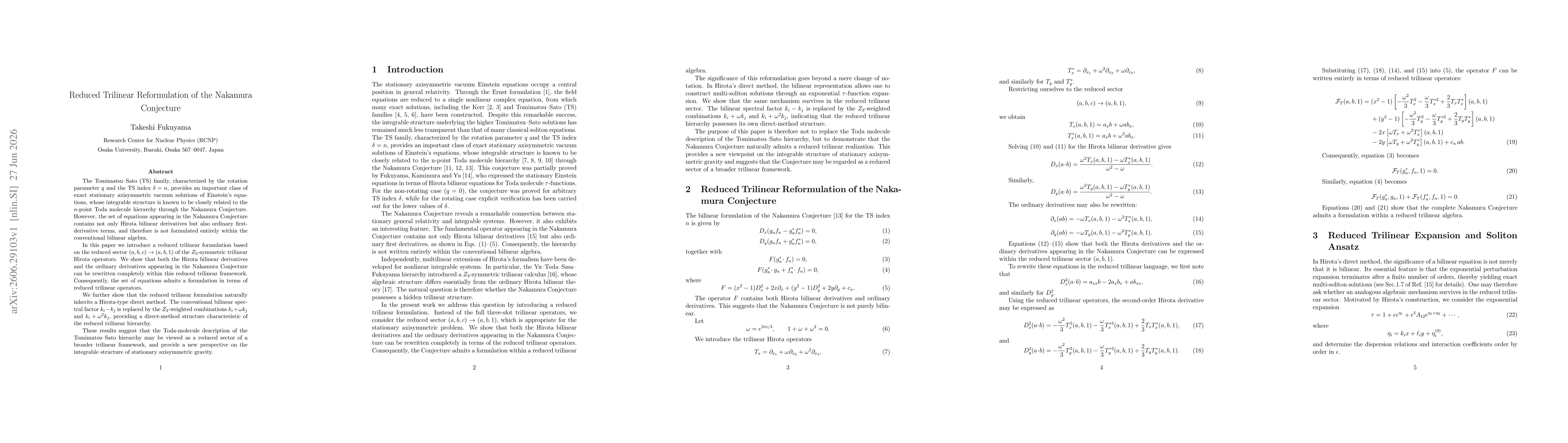 Thumbnail for Reduced Trilinear Reformulation of the Nakamura Conjecture