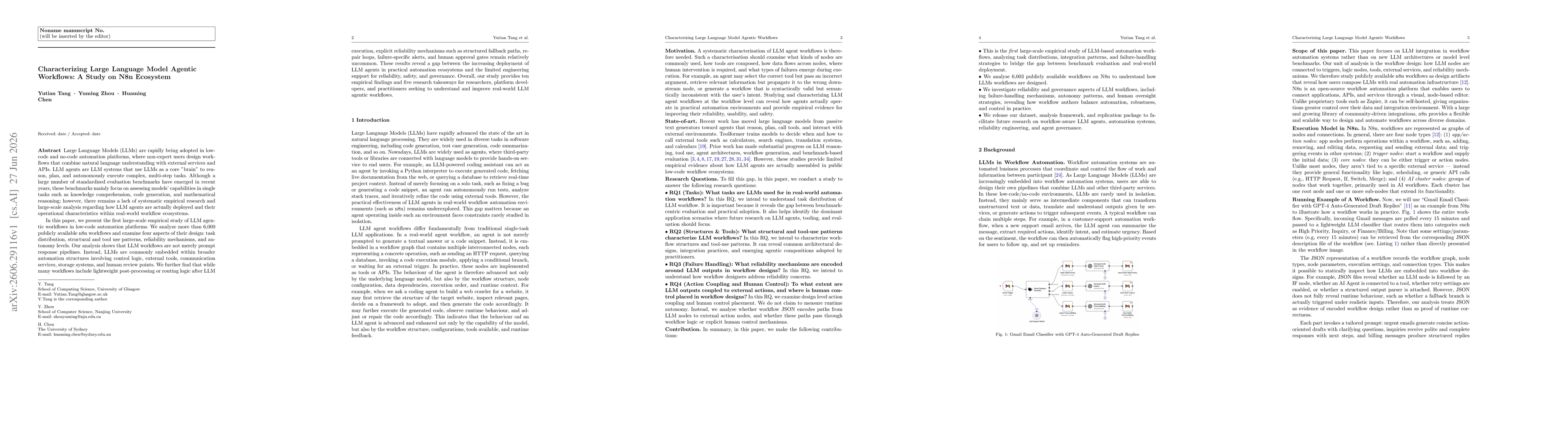 Thumbnail for Characterizing Large Language Model Agentic Workflows: A Study on N8n Ecosystem