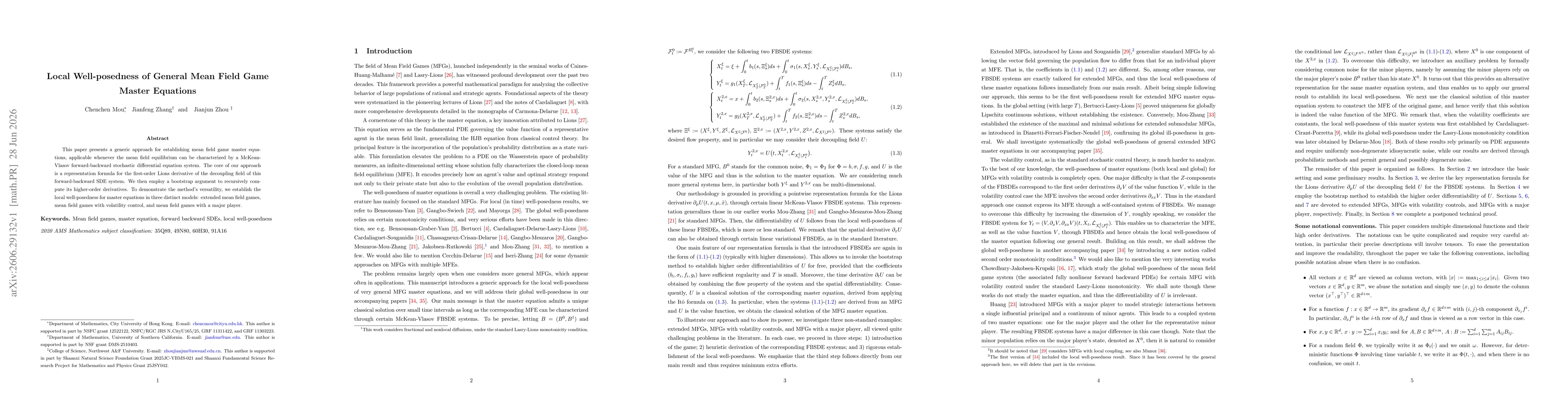Thumbnail for Local well-posedness of general mean field game master equations