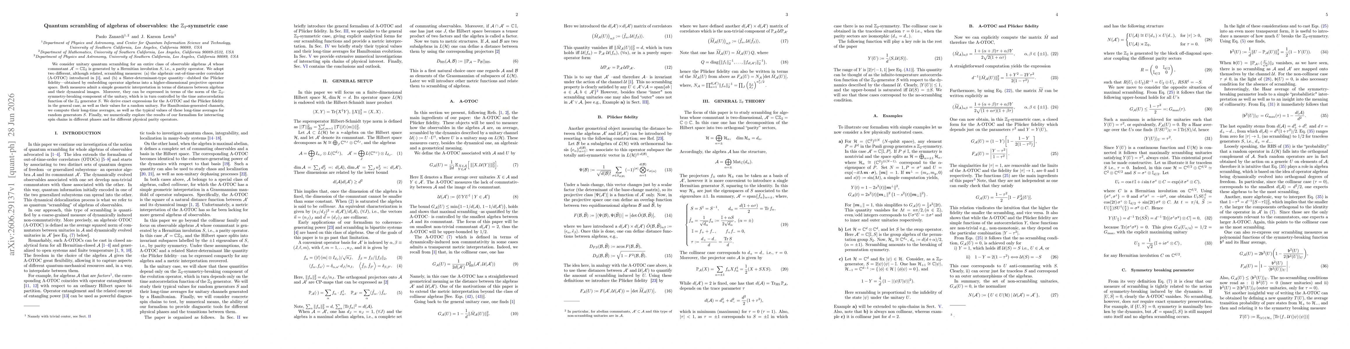 Thumbnail for Quantum scrambling of algebras of observables: the $\mathbb{Z}_2$-symmetric case