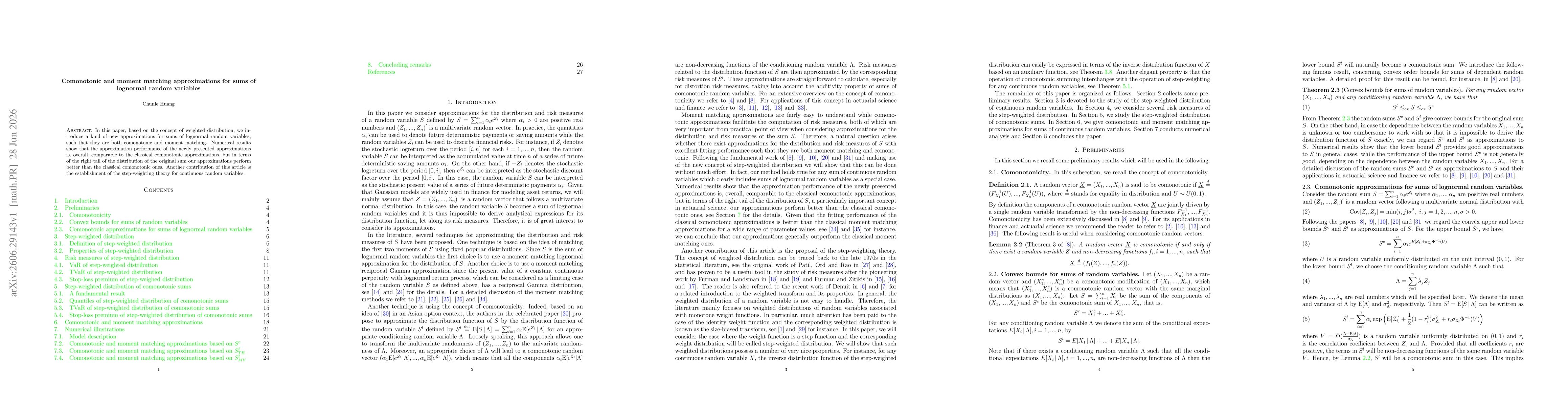 Thumbnail for Comonotonic and moment matching approximations for sums of lognormal random variables