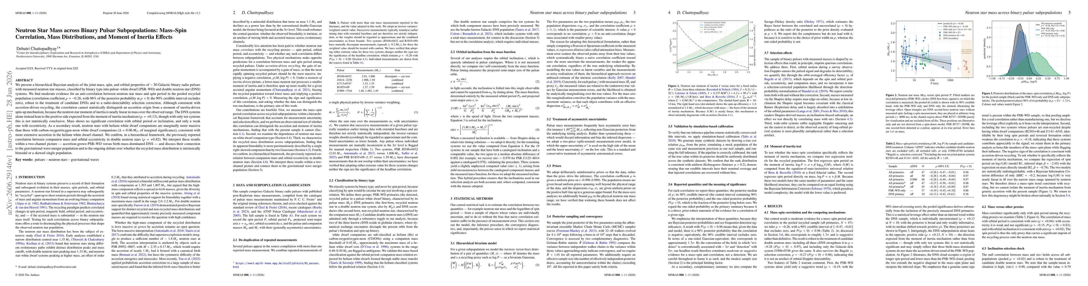 Thumbnail for Neutron Star Mass across Binary Pulsar Subpopulations: Mass-Spin Correlation, Mass Distributions, and Moment of Inertia Effects