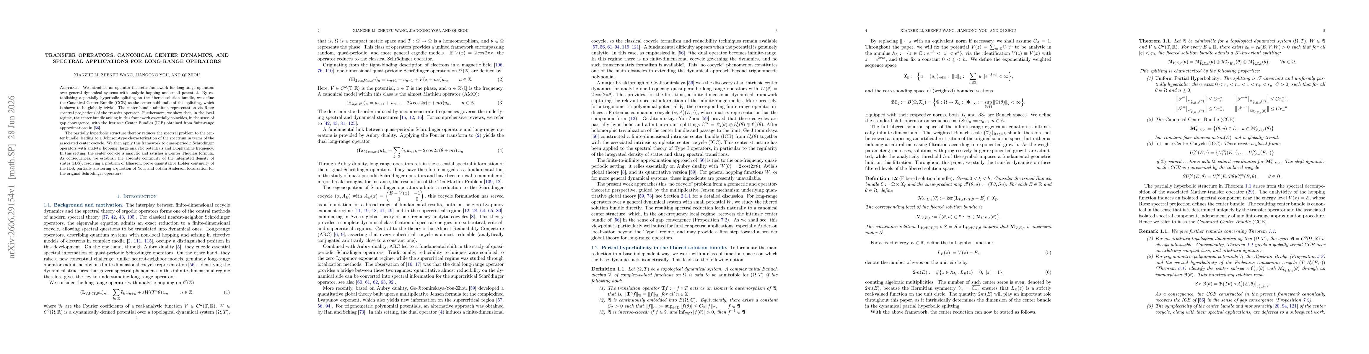 Thumbnail for Transfer Operators, Canonical Center Dynamics, and Spectral Applications for Long-Range Operators