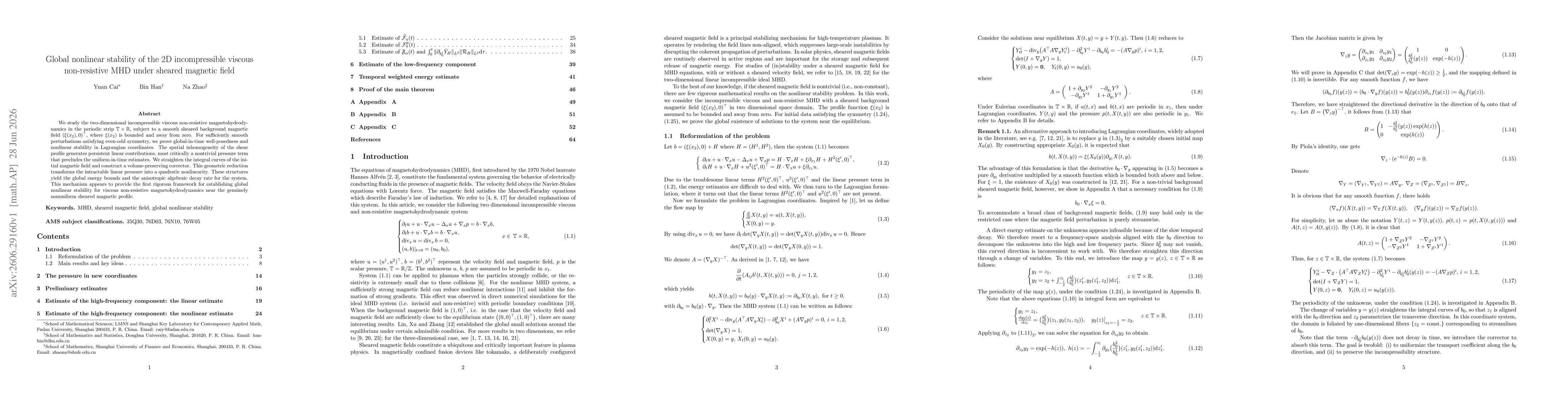 Thumbnail for Global nonlinear stability of the 2D incompressible viscous non-resistive MHD under sheared magnetic field