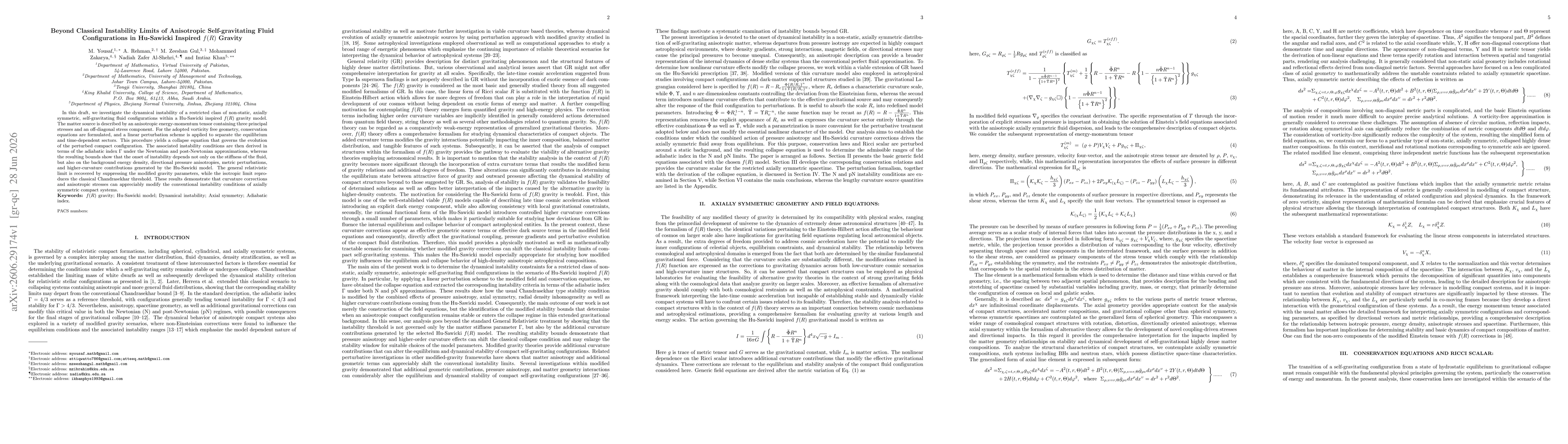 Thumbnail for Beyond Classical Instability Limits of Anisotropic Self-gravitating Fluid Configurations in Hu-Sawicki Inspired f(R) Gravity