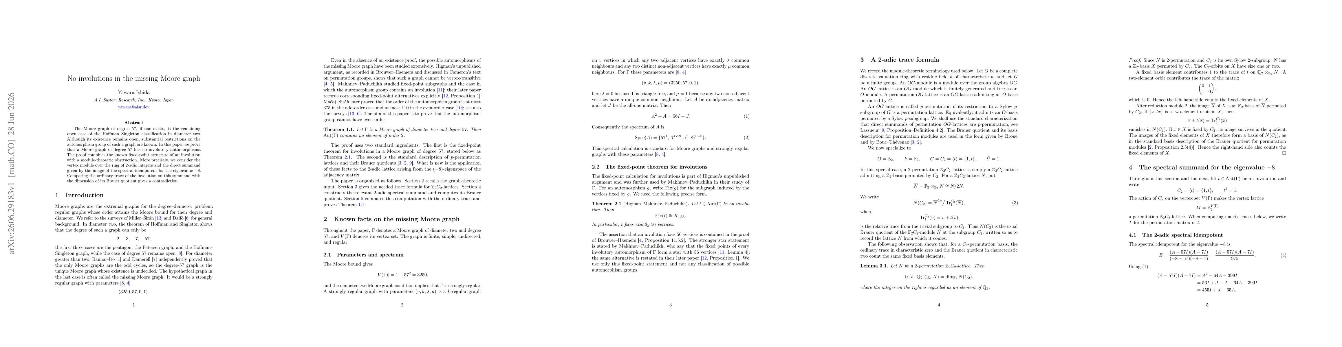 Thumbnail for No involutions in the missing Moore graph