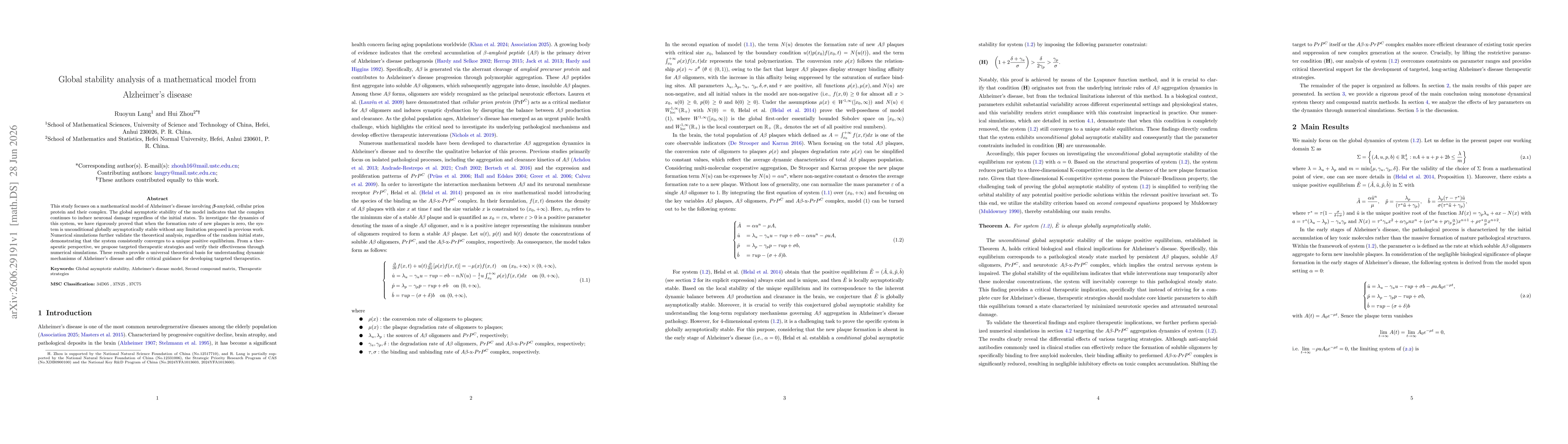 Thumbnail for Global stability analysis of a mathematical model from Alzheimer's disease