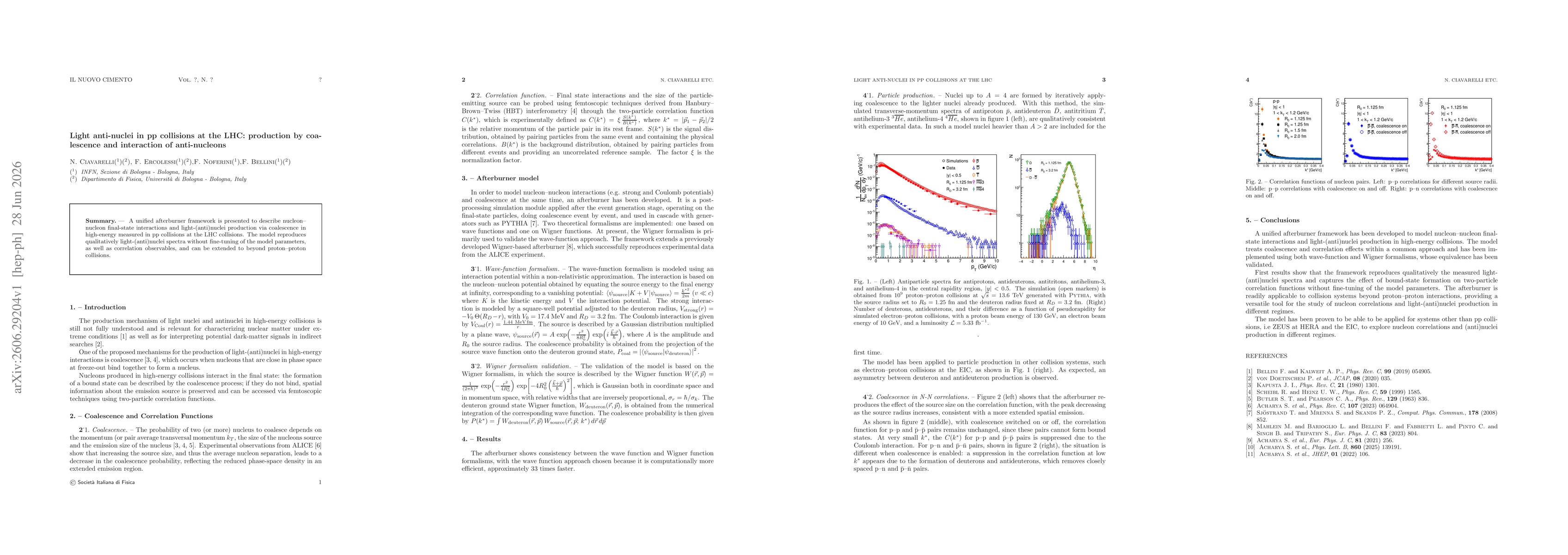 Thumbnail for Light anti-nuclei in pp collisions at the LHC: production by coalescence and interaction of anti-nucleons