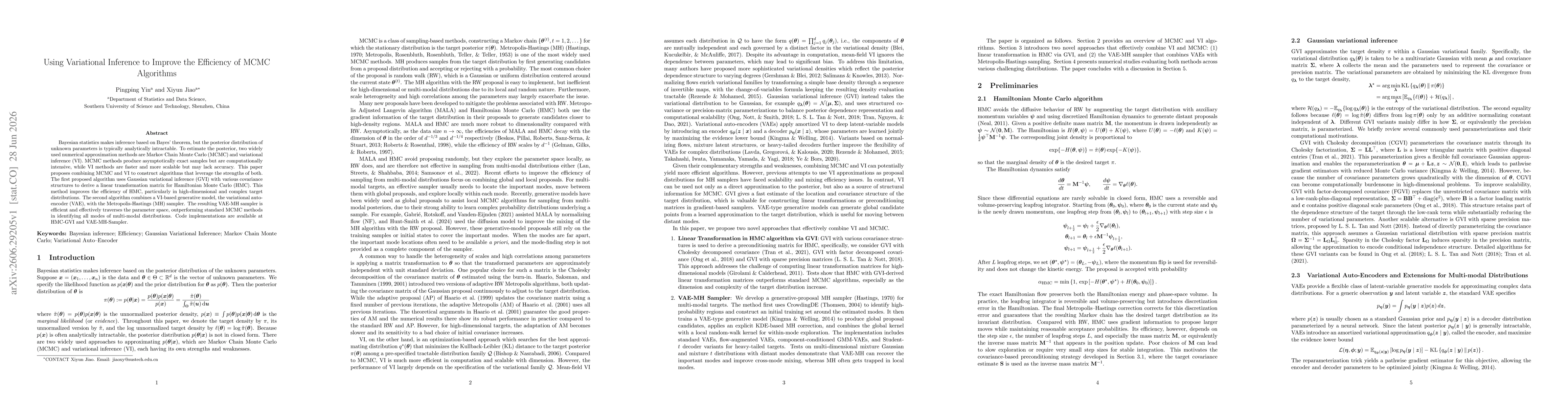 Thumbnail for Using Variational Inference to Improve the Efficiency of MCMC Algorithms