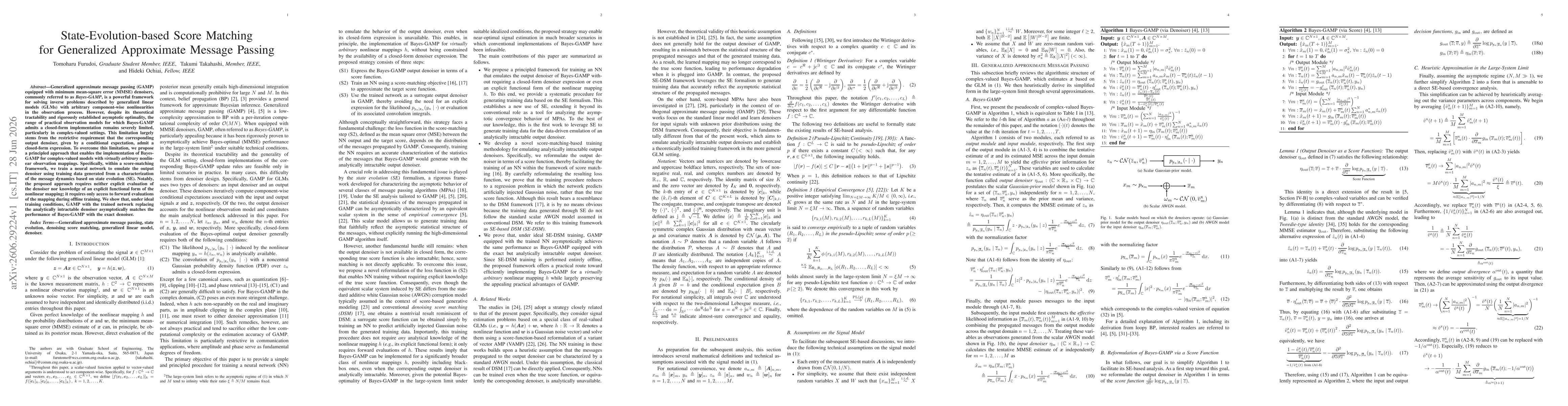 Thumbnail for State-Evolution-based Score Matching for Generalized Approximate Message Passing