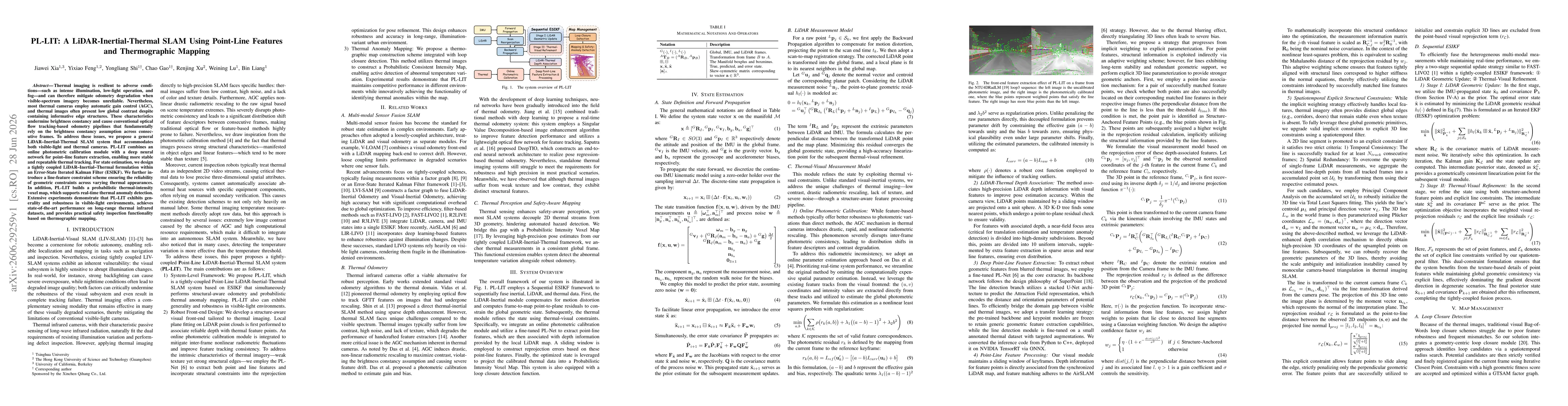 Thumbnail for PL-LIT: A LiDAR-Inertial-Thermal SLAM Using Point-Line Features and Thermographic Mapping