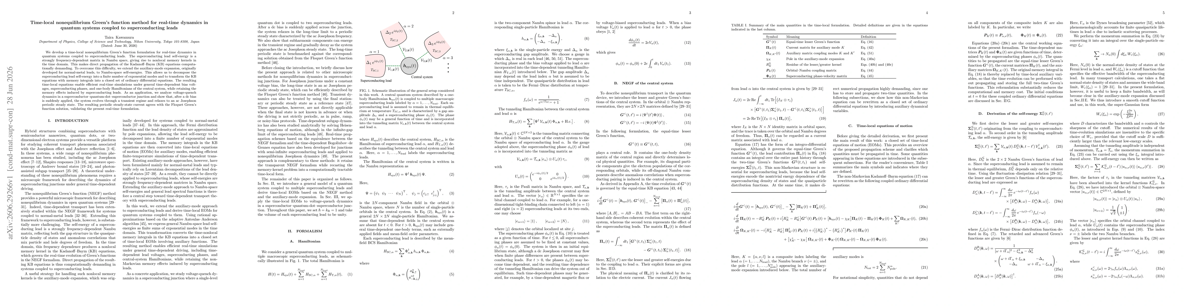 Thumbnail for Time-local nonequilibrium Green's function method for real-time dynamics in quantum systems coupled to superconducting leads
