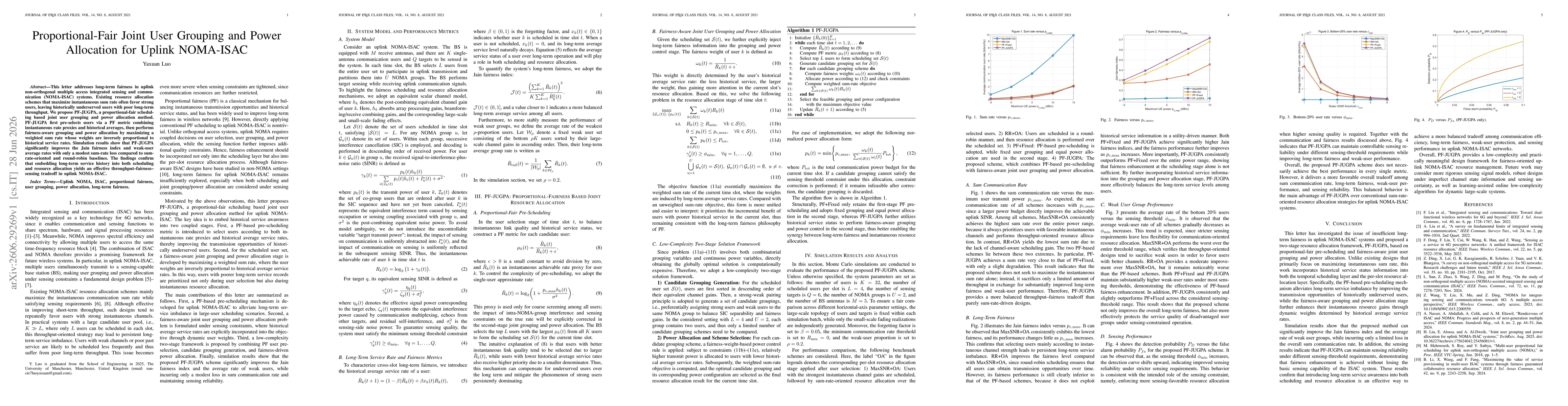 Thumbnail for Proportional-Fair Joint User Grouping and Power Allocation for Uplink NOMA-ISAC