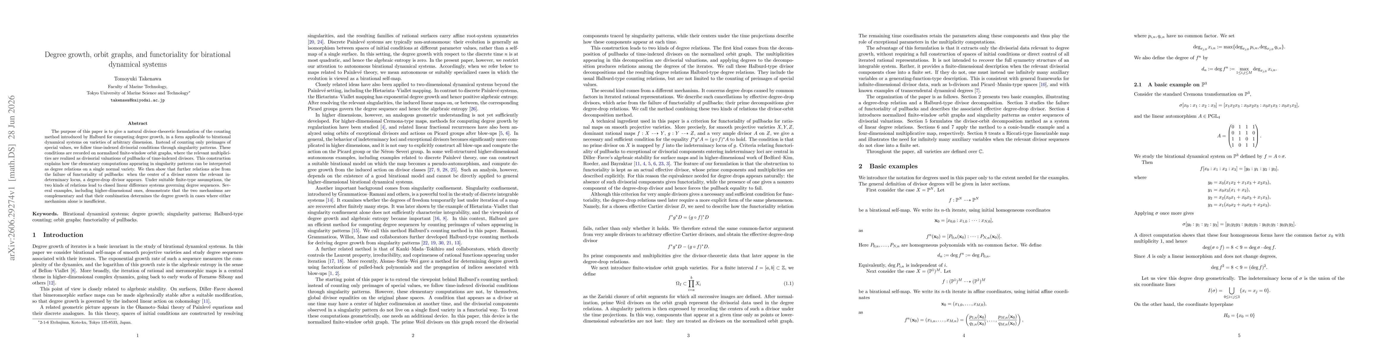 Thumbnail for Degree growth, orbit graphs, and functoriality for birational dynamical systems