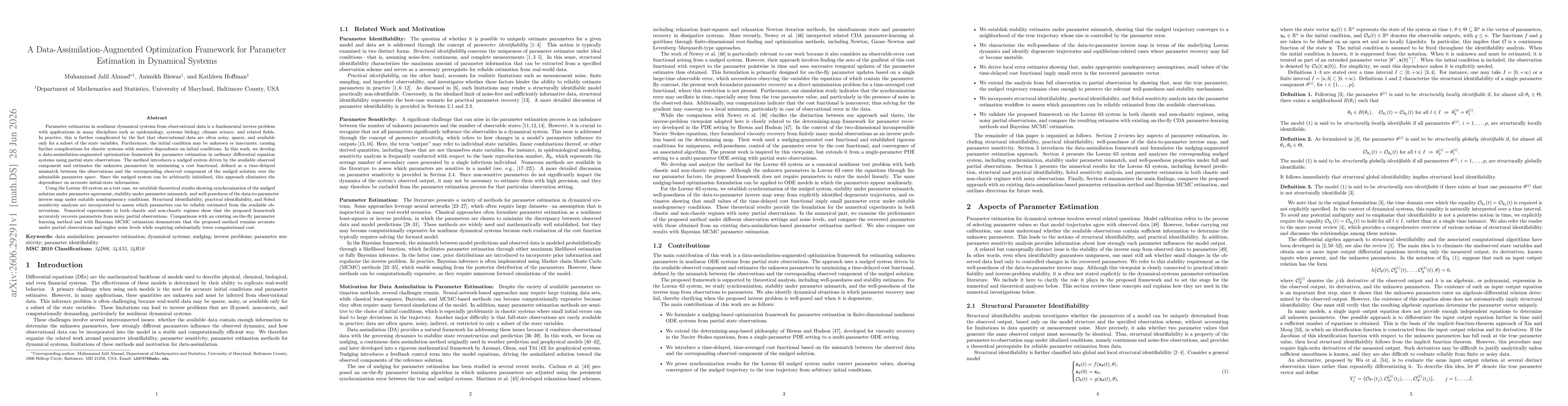 Thumbnail for A Data-Assimilation-Augmented Optimization Framework for Parameter Estimation in Dynamical Systems