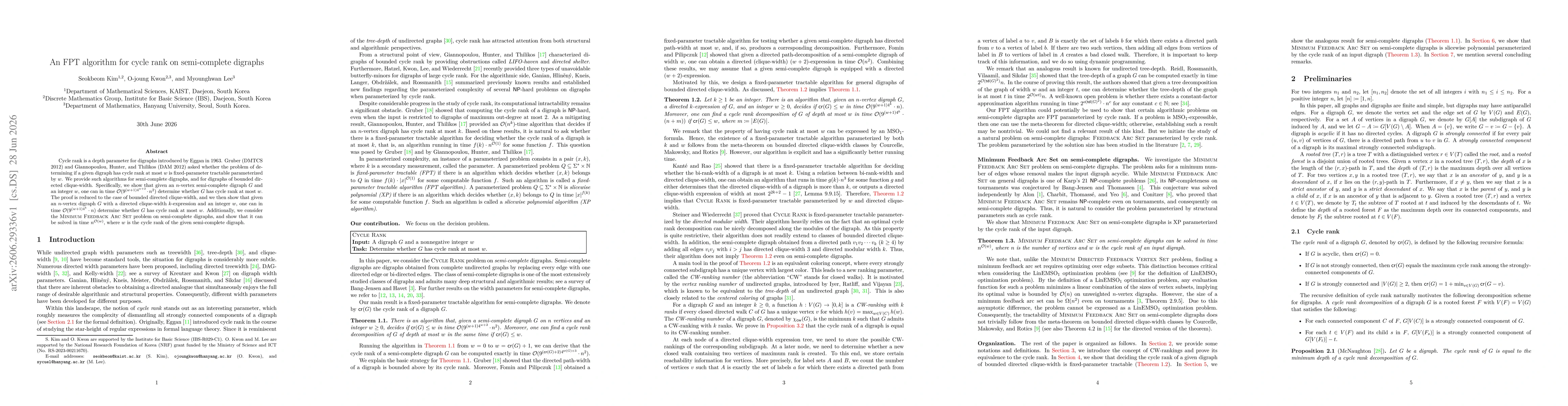 Thumbnail for An FPT algorithm for cycle rank on semi-complete digraphs