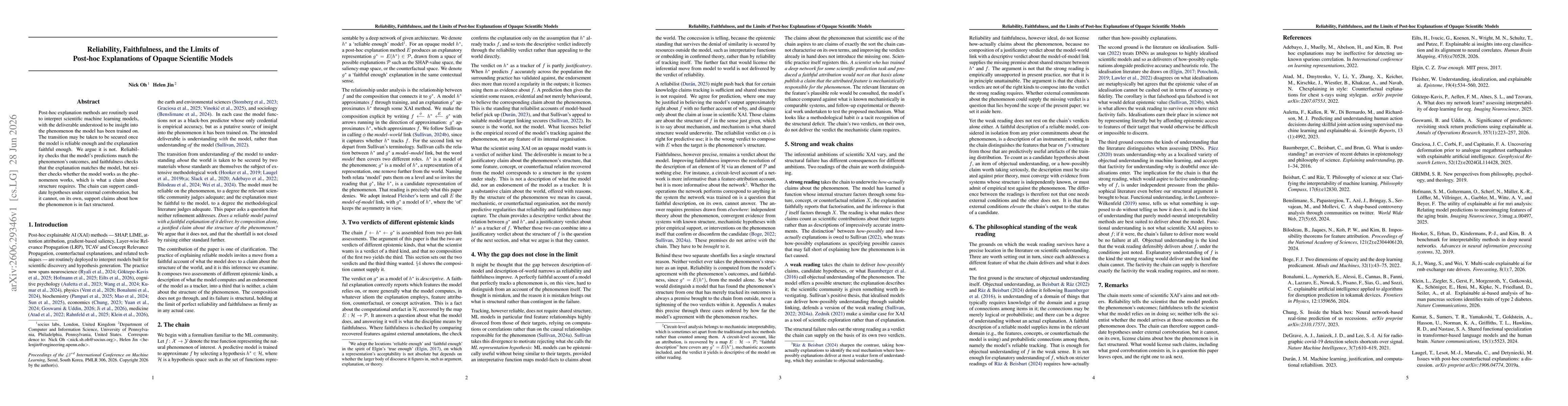 Thumbnail for Reliability, Faithfulness, and the Limits of Post-hoc Explanations of Opaque Scientific Models