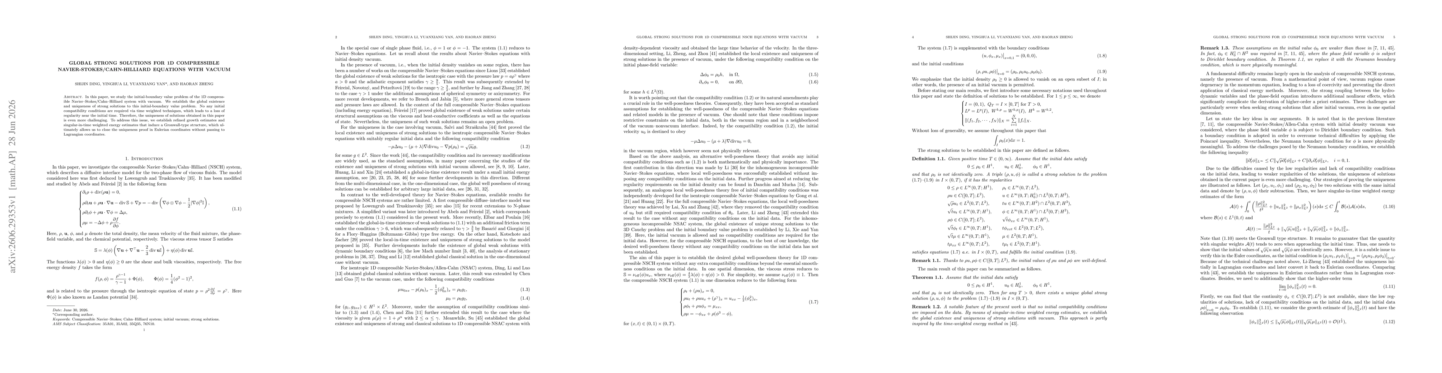 Thumbnail for Global strong solutions for 1D compressible Navier-Stokes/Cahn-Hilliard equations with vacuum