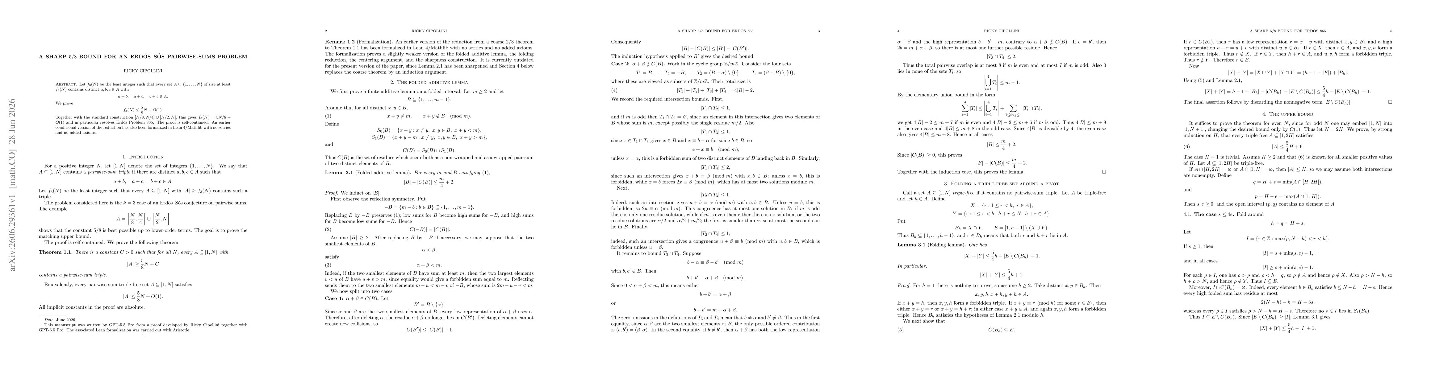 Thumbnail for A sharp 5/8 bound for an Erdős-Sós pairwise-sums problem