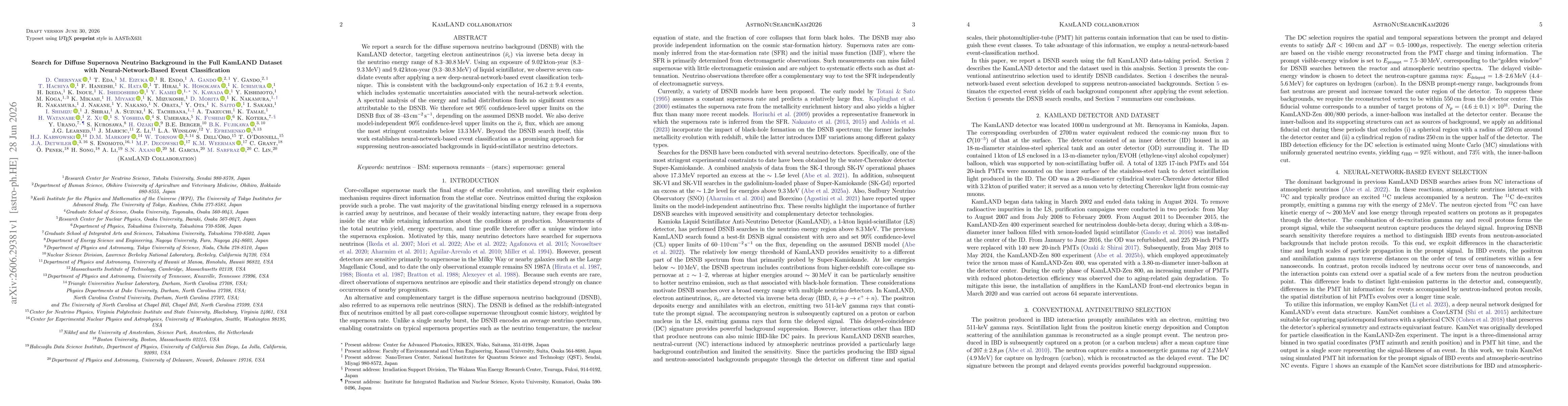 Thumbnail for Search for Diffuse Supernova Neutrino Background in the Full KamLAND Dataset with Neural-Network-Based Event Classification