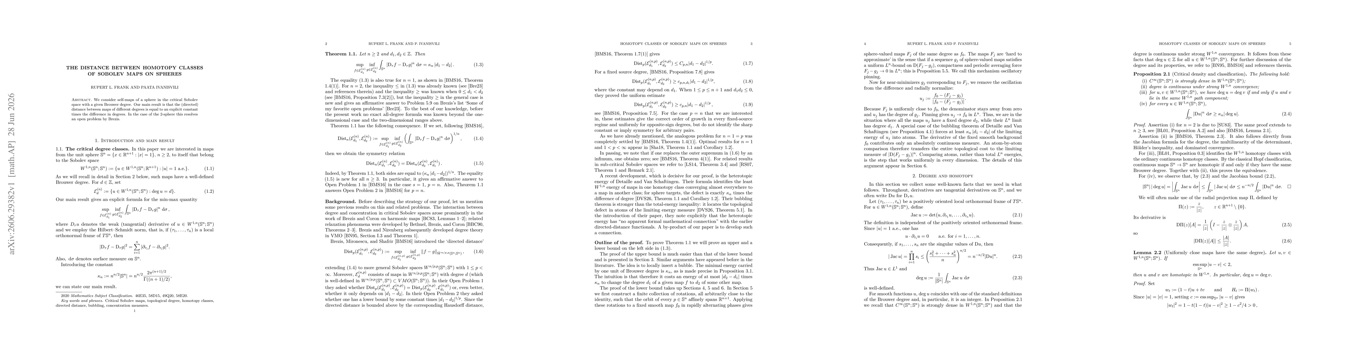 Thumbnail for The distance between homotopy classes of Sobolev maps on spheres