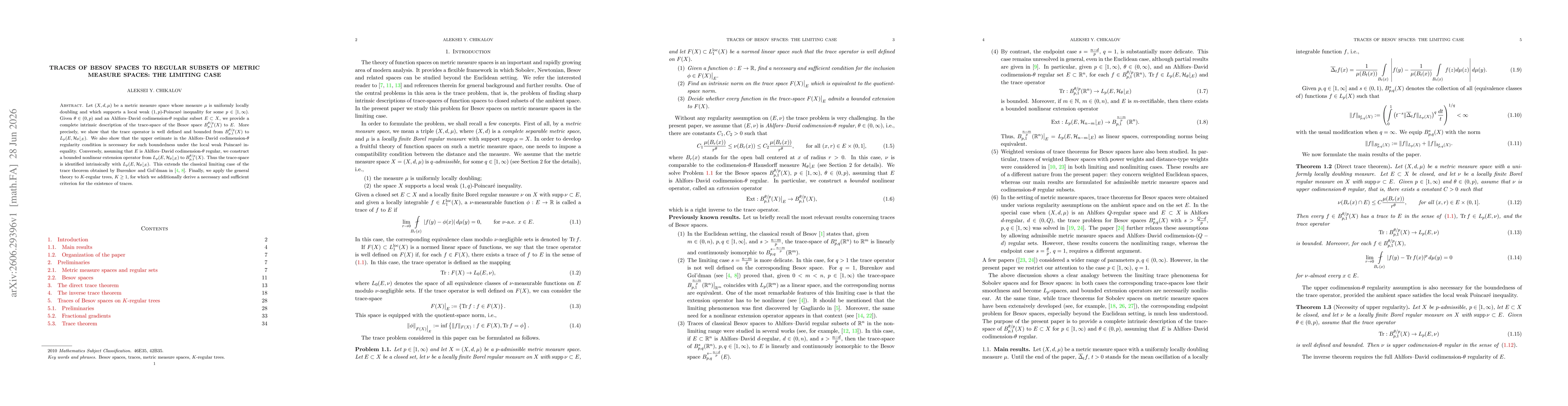 Thumbnail for Traces of Besov spaces to regular subsets of metric measure spaces: the limiting case