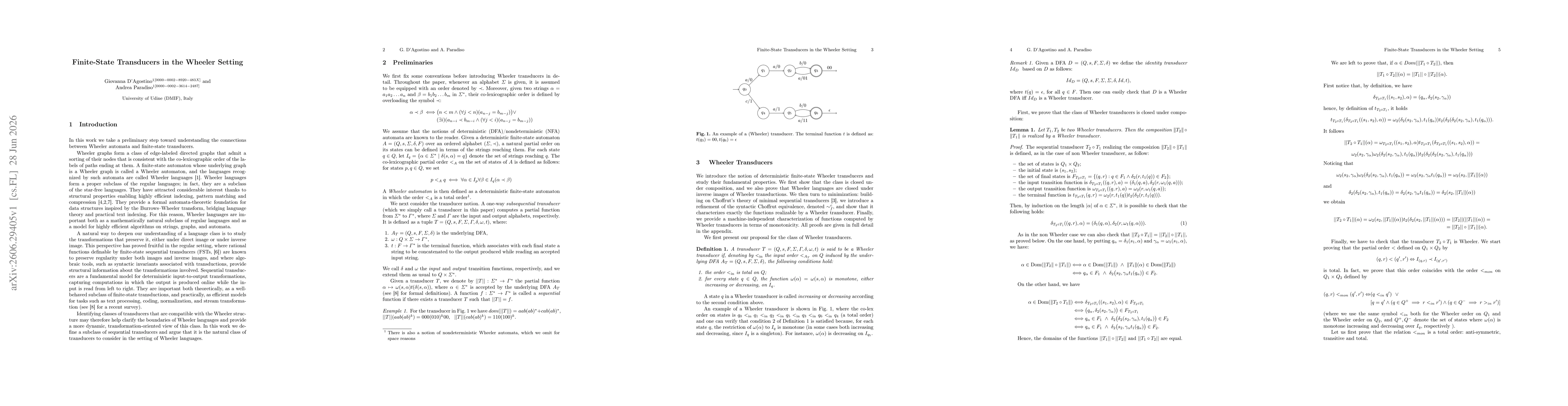 Thumbnail for Finite-State Transducers in the Wheeler Setting