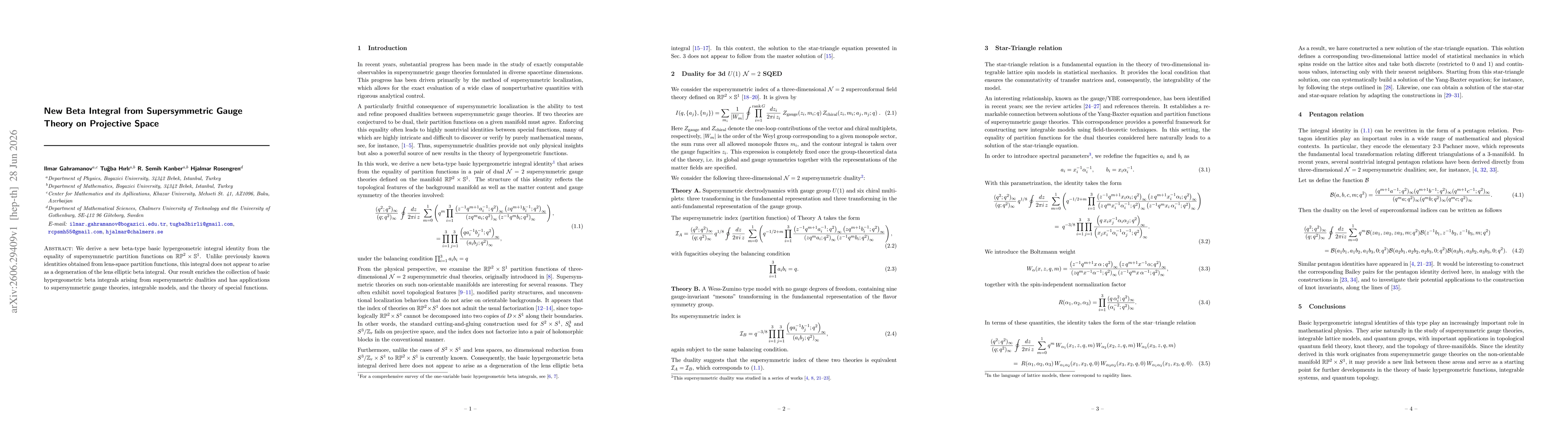 Thumbnail for New Beta Integral from Supersymmetric Gauge Theory on Projective Space