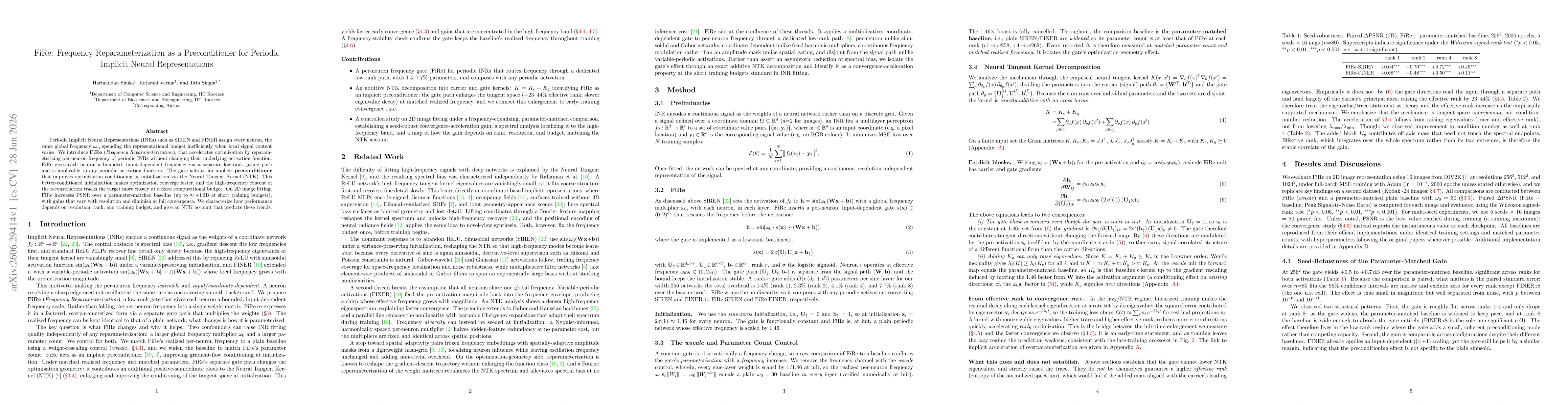 Thumbnail for FiRe: Frequency Reparameterization as a Preconditioner for Periodic Implicit Neural Representations