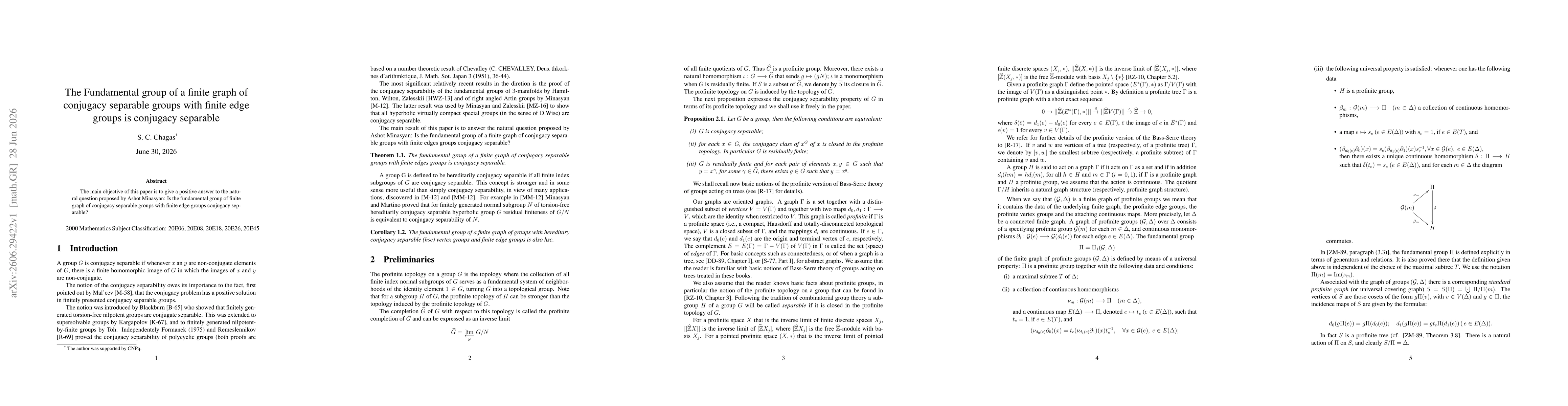 Thumbnail for The Fundamental group of a finite graph of conjugacy separable groups with finite edge groups is conjugacy separable