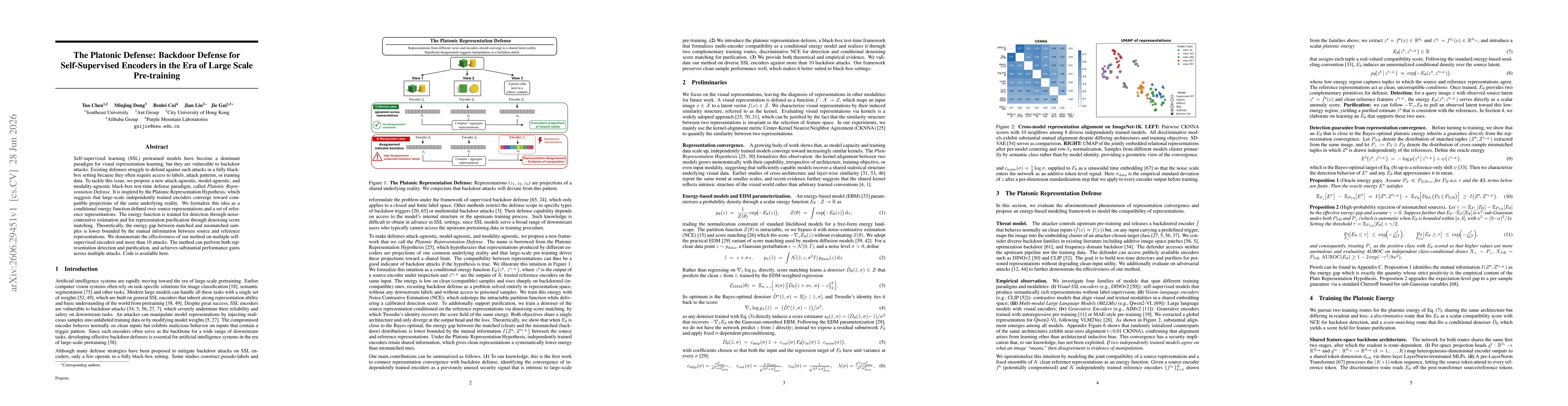 Thumbnail for The Platonic Defense: Backdoor Defense for Self-Supervised Encoders in the Era of Large Scale Pre-training