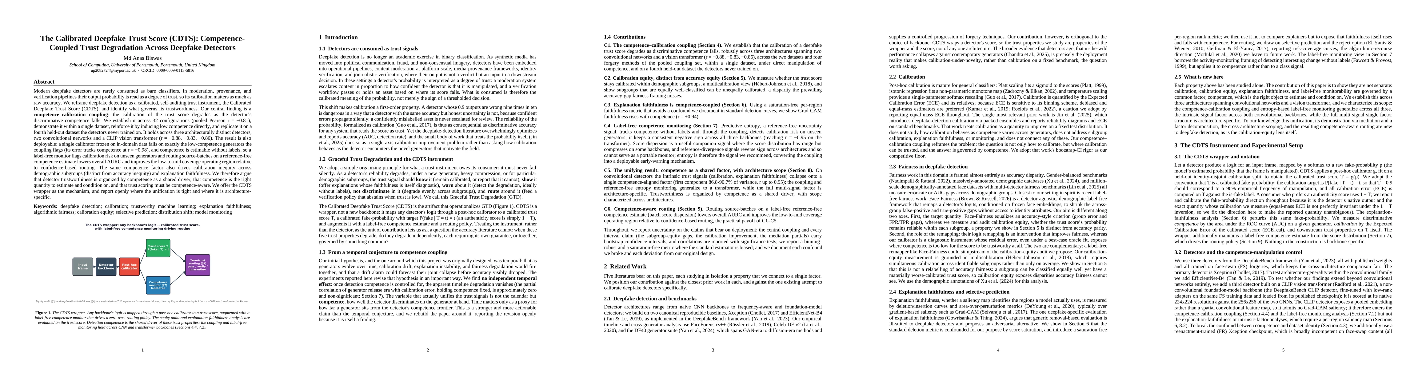 Thumbnail for The Calibrated Deepfake Trust Score (CDTS): Competence-Coupled Trust Degradation Across Deepfake Detectors