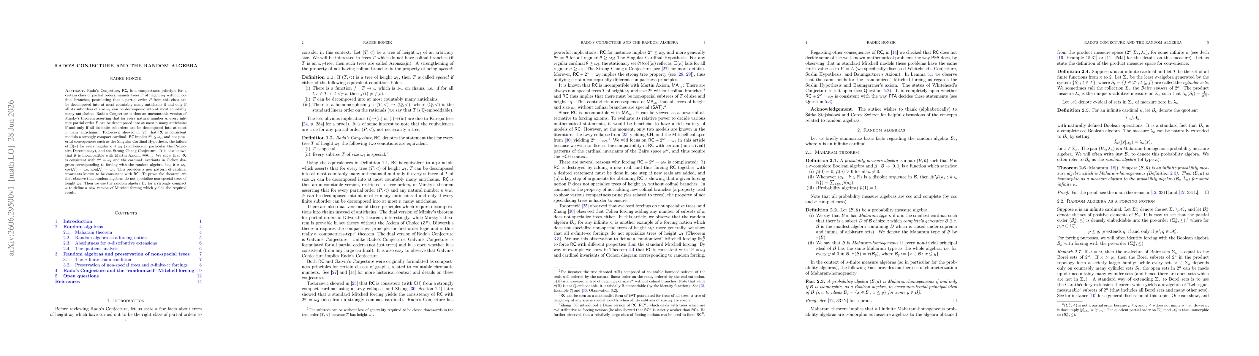 Thumbnail for Rado's Conjecture and the random algebra