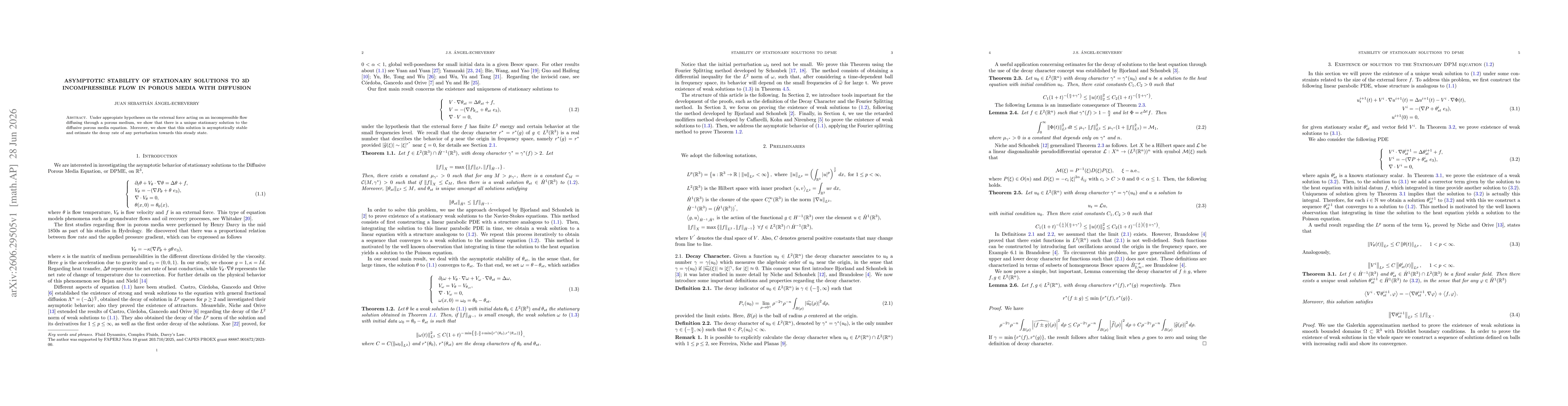 Thumbnail for Asymptotic stability of Stationary solutions to 3D incompressible flow in porous media with diffusion