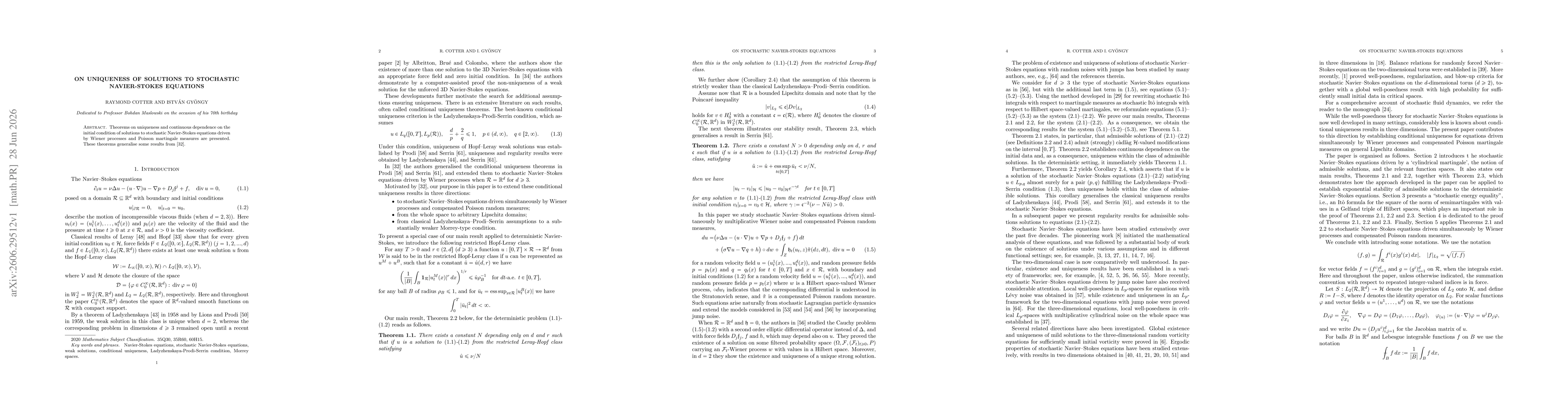 Thumbnail for On uniqueness of solutions to stochastic Navier--Stokes equations
