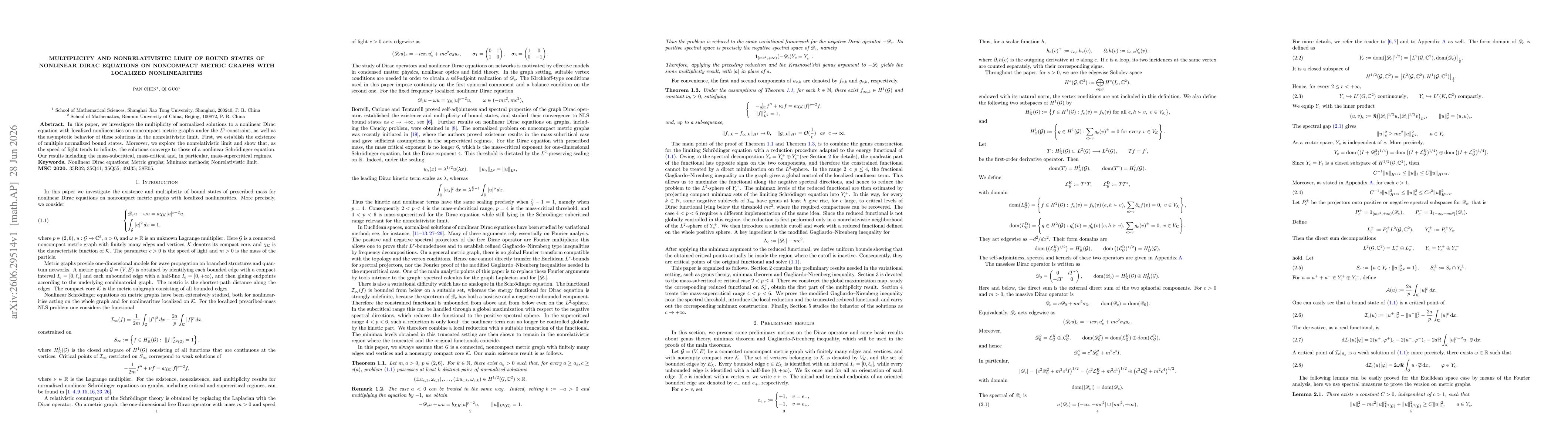 Thumbnail for Multiplicity and Nonrelativistic limit of Bound States of Nonlinear Dirac Equations on Noncompact Metric Graphs with Localized Nonlinearities