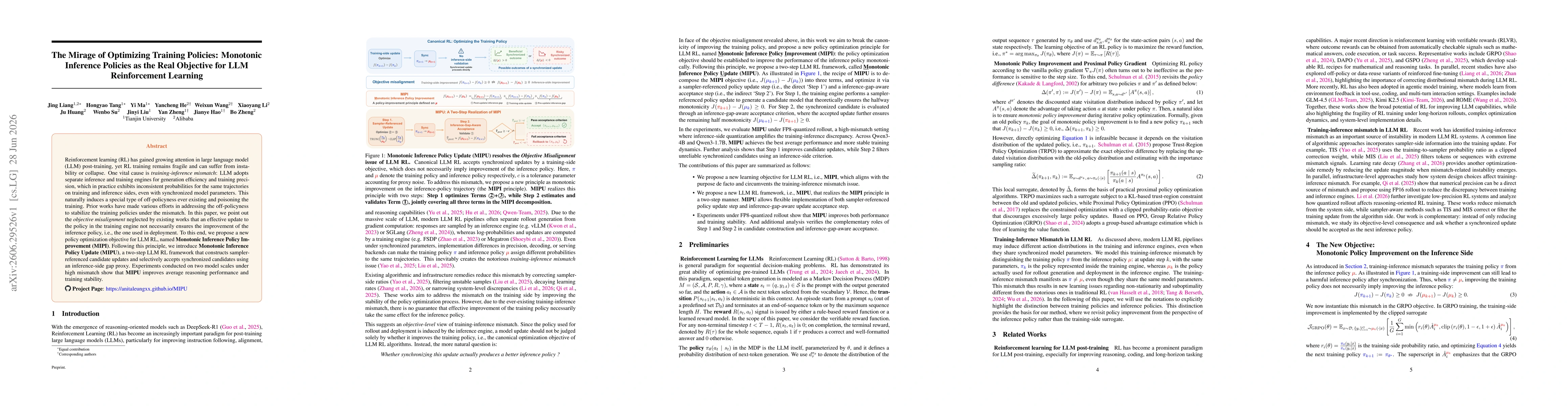 Thumbnail for The Mirage of Optimizing Training Policies: Monotonic Inference Policies as the Real Objective for LLM Reinforcement Learning