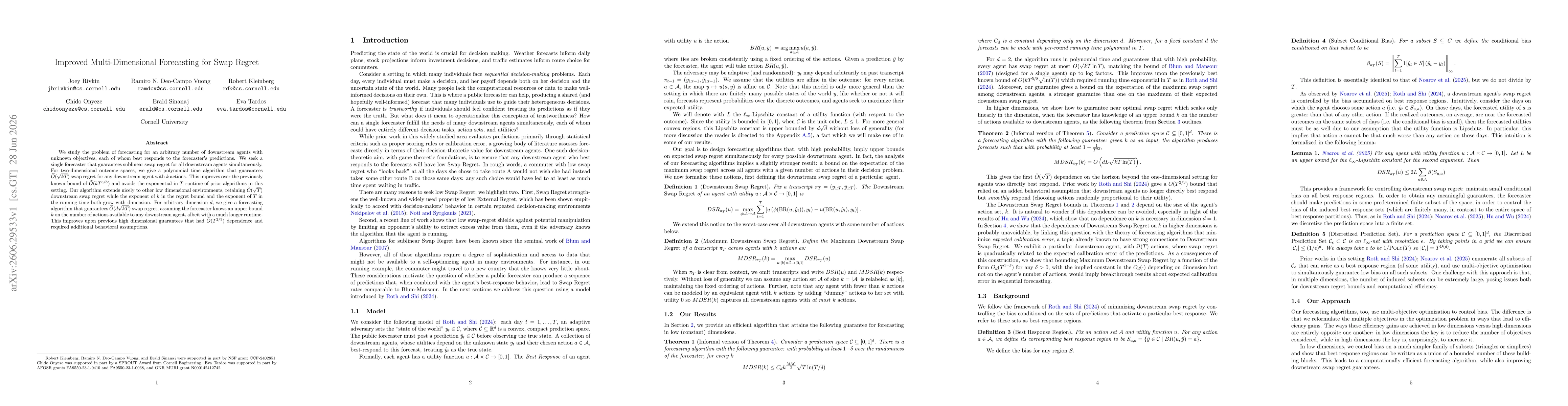 Thumbnail for Improved Multi-Dimensional Forecasting for Swap Regret