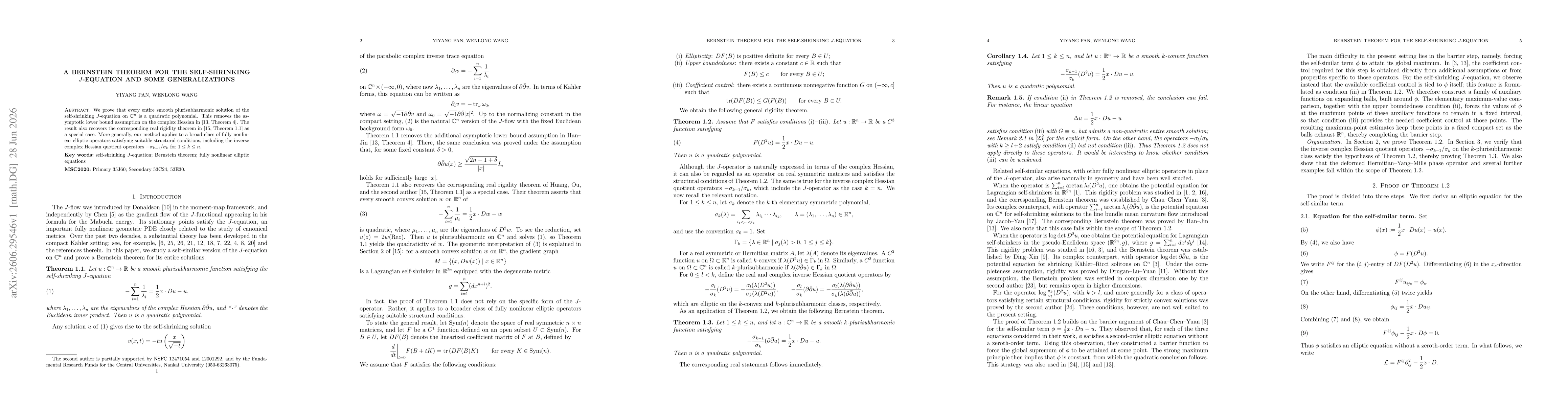 Thumbnail for A Bernstein Theorem for the Self-Shrinking $J$-Equation and Some Generalizations