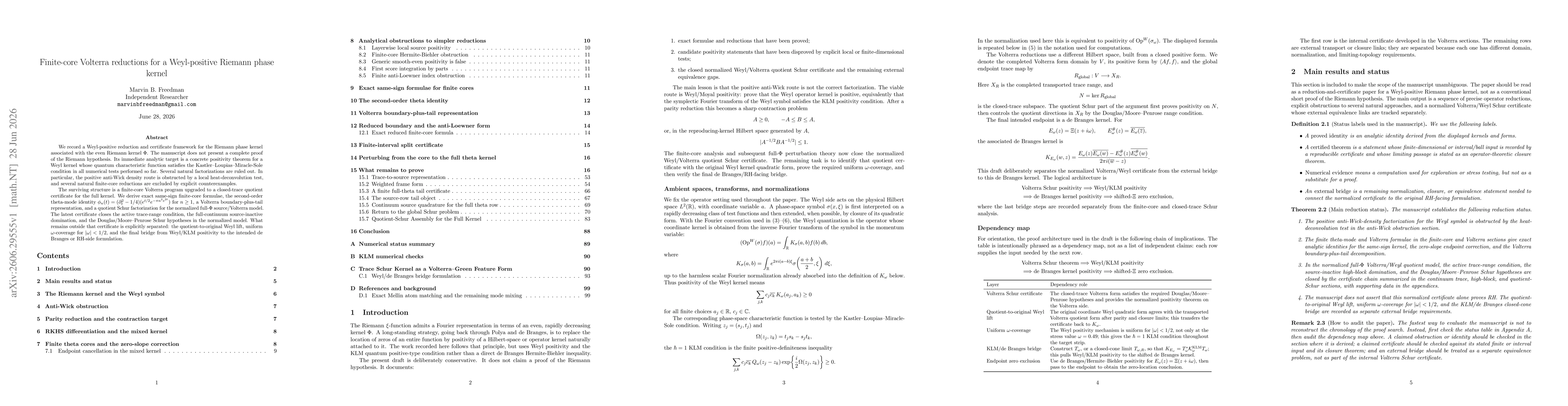 Thumbnail for Finite-core Volterra reductions for a Weyl-positive Riemann phase kernel