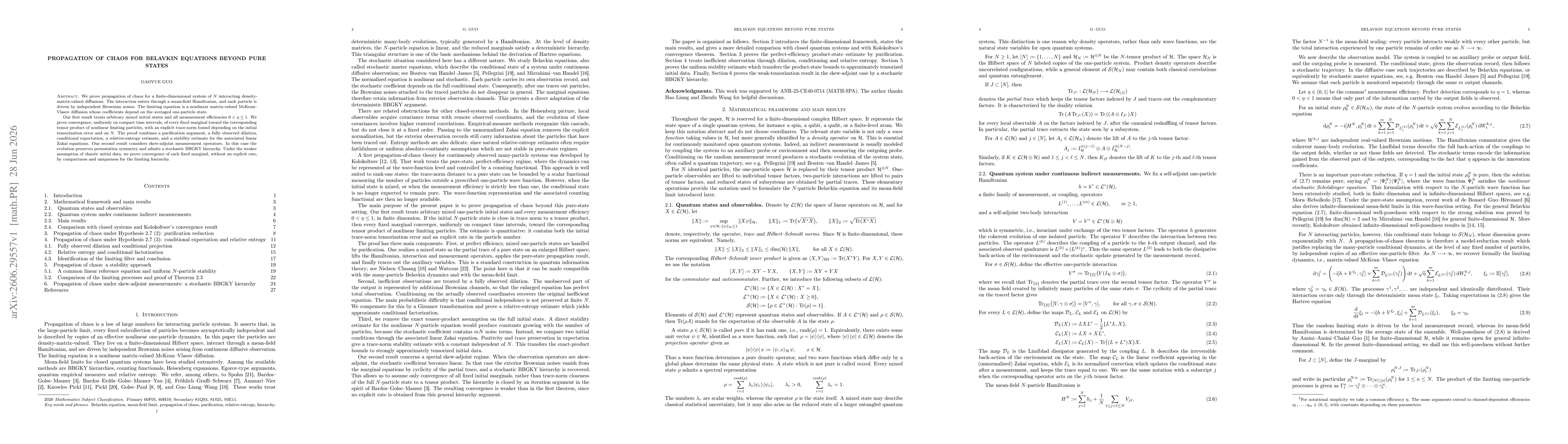 Thumbnail for Propagation of chaos for Belavkin equations beyond pure states