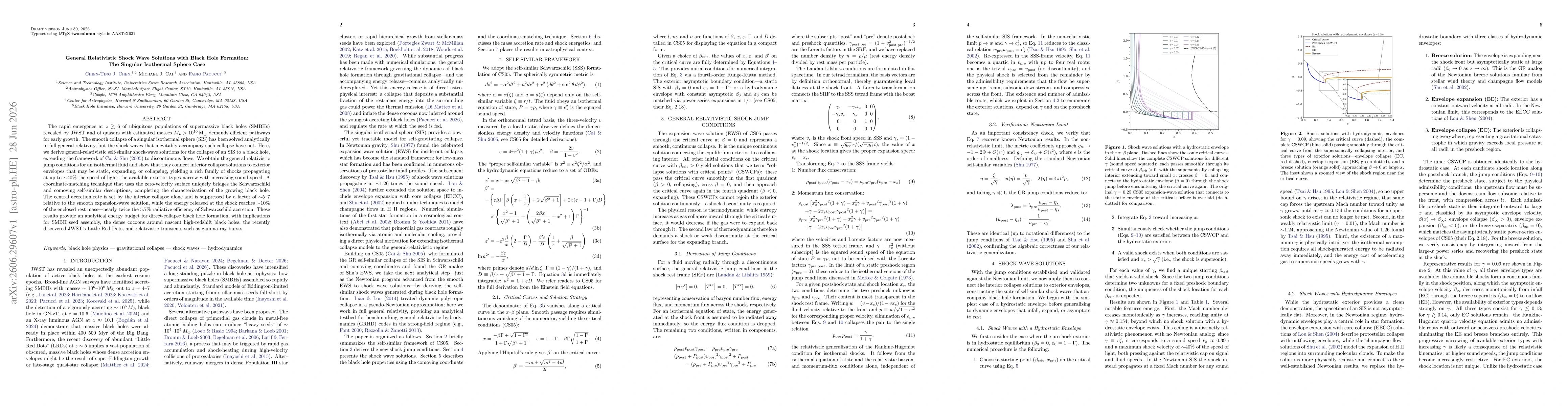 Thumbnail for General Relativistic Shock Wave Solutions with Black Hole Formation: The Singular Isothermal Sphere Case