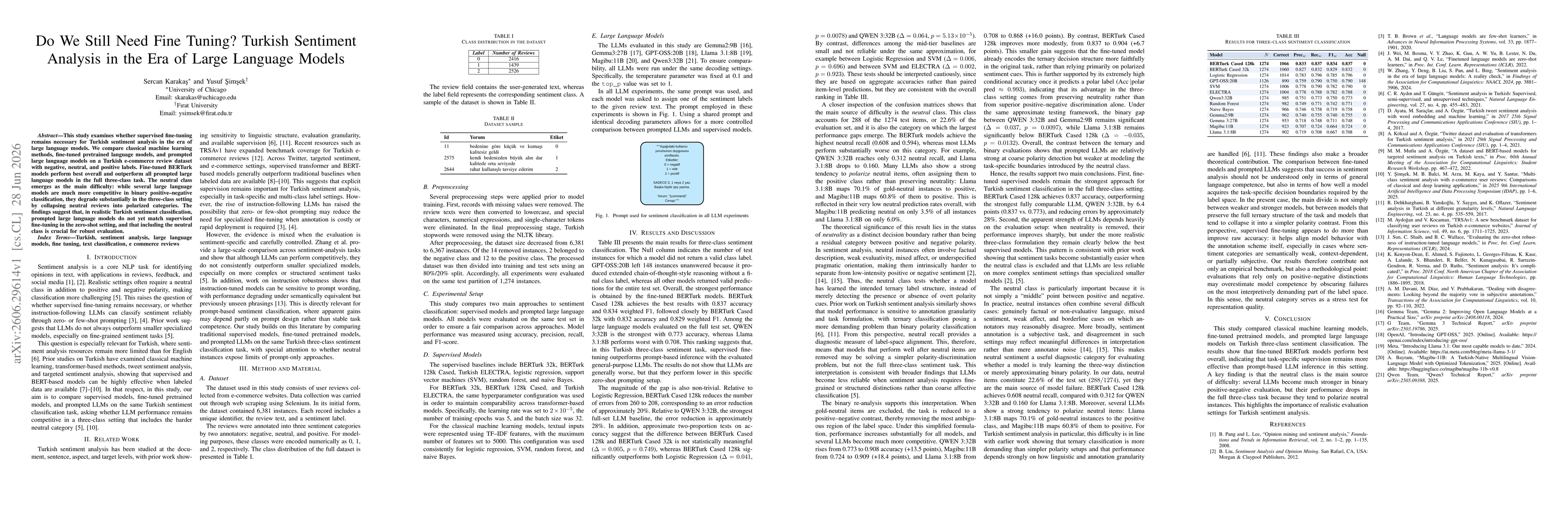 Thumbnail for Do We Still Need Fine Tuning? Turkish Sentiment Analysis in the Era of Large Language Model